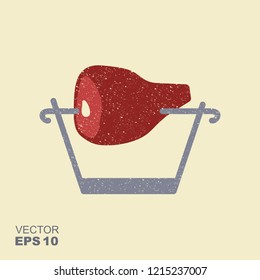 Roast pork knuckle on the spit icon. The traditional Czech meal, boar knee. Flat icon