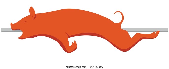 Roast suckling pig on iron logo.
Colored vector illustration.