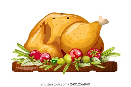 Roast Thanksgiving Turkey. Freehand drawing, isolated on a white background. Vector