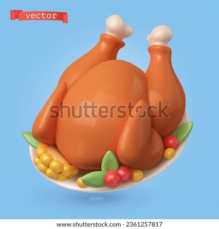 Roast turkey, 3d cartoon vector icon