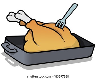 Roast Turkey - Cartoon Illustration, Vector