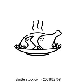 Roast turkey chicken icon  flat cartoon vector illustration  Thanksgiving day dinner 
