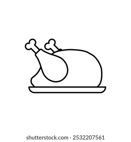 Frango de peru assado em um prato para o Dia de Ação de Graças ou festival de colheita. Frango assado grelhado, Frango de carne branca frita isolado no fundo branco. Ilustração vetorial.