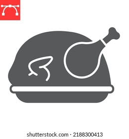 Roast turkey glyph icon, thanksgiving and dinner, roasted chicken vector icon, vector graphics, editable stroke solid sign, eps 10.