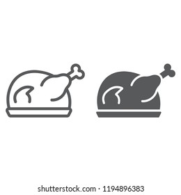 Roast turkey line and glyph icon, meat and food, chicken sign, vector graphics, a linear pattern on a white background, eps 10.