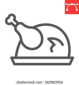 Roast turkey line icon, thanksgiving and dinner, roasted chicken sign vector graphics, editable stroke linear icon, eps 10