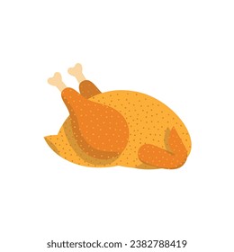 Roast turkey meat cute cartoon vector icon isolated. Cooked appetizing turkey meat with crispy golden skin cartoon flat design element. Menu restaurant delicious roasted poultry inviting illustration