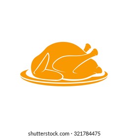 Roast turkey on plate isolated on white background, illustration.