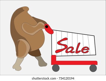 A roast turkey is shopping in the Black Friday. (vector)
