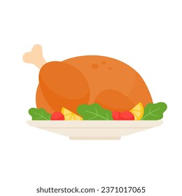 Roast Turkey. Thanksgiving Dinner Elements for decorating greeting cards