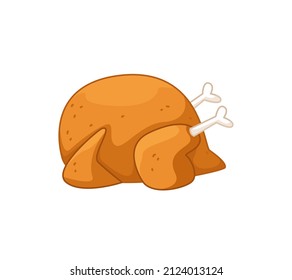 Roasted appetizing whole chicken turkey  Vector illustration food in cartoon childish style  Isolated funny poultry meat clipart white background  cute print