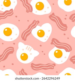 Roasted bacon slices and eggs seamless pattern. Food background for any purposes. Hand drawn vector illustration.


