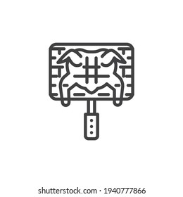 Icono de la línea de pollo asado en barbacoa. signo de estilo lineal para concepto móvil y diseño web. Icono vector de contorno de pollo asado entero. Símbolo, ilustración del logotipo. Gráficos vectoriales