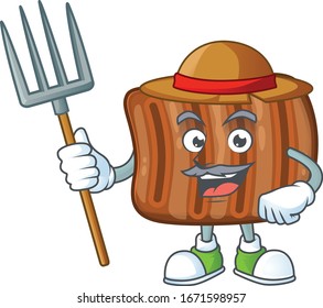 Roasted beef in Farmer mascot design with hat and pitchfork