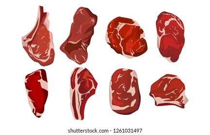 Roasted Beef Isolated Vector. Roast Beef Isolated Vector. Roast Beef Collections Vector. Beef Steak Vector Illustration