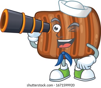Roasted beef in Sailor cartoon character design with binocular