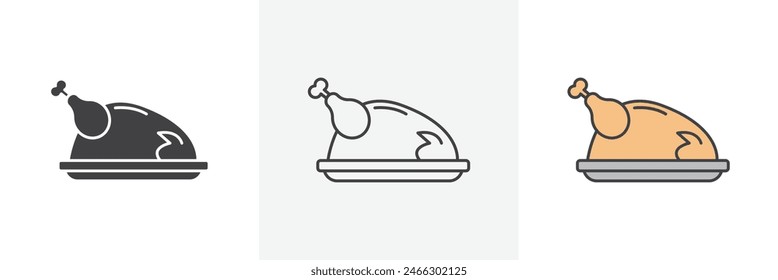 Roasted Bird Icon Set. Symbols for Turkey and Grilled Chicken.