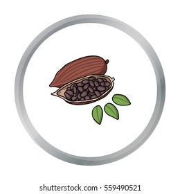 Roasted cacao beans icon in cartoon style isolated on white background. Herb an spices symbol stock vector illustration.