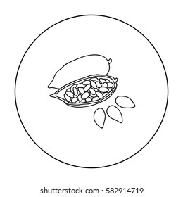 Roasted cacao beans icon in outline style isolated on white background. Herb an spices symbol stock vector illustration.