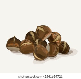 torrado chestnuts pilha queda delicous alimento ilustração vetor realista sobre fundo branco