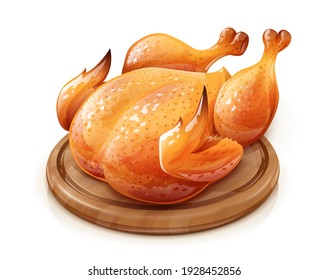 Roasted chicken. Chick meat prepared at grill. Satisfying food, Isolated on white background. Eps10 vector illustration.