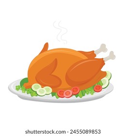 Roasted chicken. Chick meat is prepared at the grill, Isolated on a white background