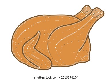 Roasted chicken. Colored vector illustration.