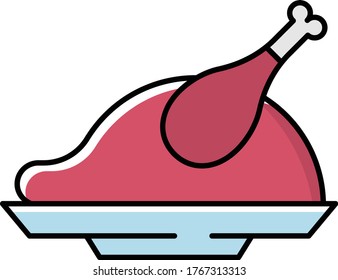 Roasted Chicken Concept, Whole Turkey Vector Color Icon Design, Foodie and gourmet Symbol on white background