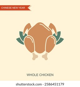 Roasted Chicken Flat Icon in retro style. Vector Illustration