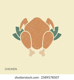 Roasted Chicken Flat Icon in retro style. Vector Illustration