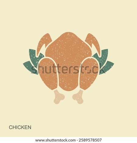 Roasted Chicken Flat Icon in retro style. Vector Illustration