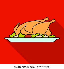 Roasted chicken with garnish icon in flat style isolated on white background. Restaurant symbol stock vector illustration.