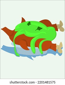 Ein geröstetes Huhn mit grüner Sauce. Dieses köstliche Gericht kann als Logotyp für ein Restaurant oder eine Taverne verwendet werden. Vektorgrafik einzeln. 