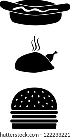 roasted chicken hot dog sausage with sauce hamburger sandwich cheeseburger isolated abstract sign icon set ecology restaurant junk food healthy lifestyle design reference vector background