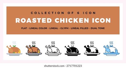 Roasted Chicken Icon Set Delicious Food Icons for Your Culinary Designs