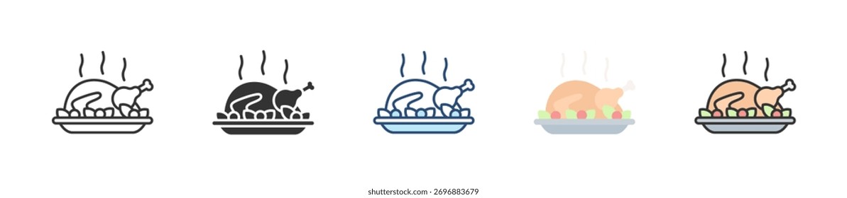 Conjunto de ícones de frango assado coleção de vários estilos