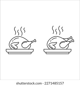 roasted chicken icon vector design illustration line art