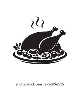 Roasted chicken icon vector illustration representing food, cuisine, and dining concept. Simple and clean roasted chicken design suitable for restaurants, menu design, food delivery, culinary projects, cooking recipes, fast food branding, and kitchen-related materials.