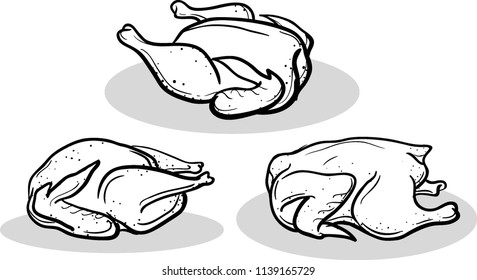 Roasted Chicken Ink Set, Prepared Food Line Art