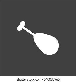 Roasted chicken leg icon flat. Vector white illustration isolated on black background. Flat symbol