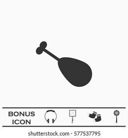 Roasted chicken leg icon flat. Black pictogram on white background. Vector illustration symbol and bonus button