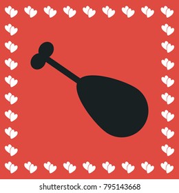 Roasted chicken leg icon flat. Simple black pictogram on red background with white hearts for valentines day. Vector illustration symbol
