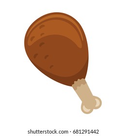 Roasted chicken leg isolated on white background, flat style vector illustration.