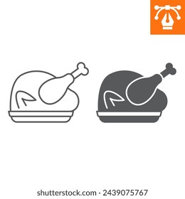 Roasted chicken line and solid icon, outline style icon for web site or mobile app, thanksgiving and food, roasted turkey vector icon, simple vector illustration, vector graphics.