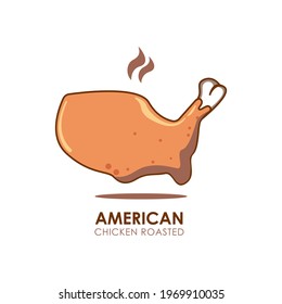Roasted chicken logo with american state style. Simple logo, modern shape, unique typography. creative design. fresh animal turkey meat. brand, sign, symbol and icon of food. isolated background.