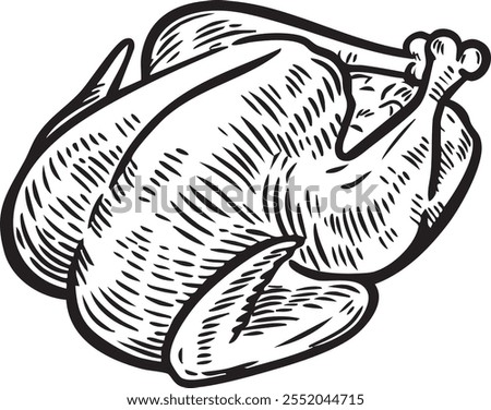 Roasted Chicken Meat Vintage Vector Illustration.