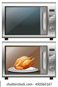 Roasted chicken in microwave oven illustration