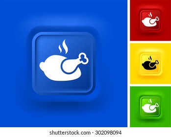 Roasted Chicken on Blue Bevel Square Button