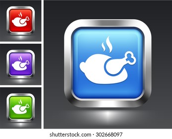 Roasted Chicken on Blue Square Button