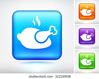 Roasted Chicken on Blue Square Button
